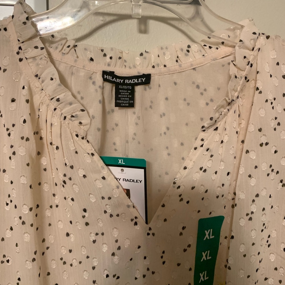 New Hilary Radley Cream Blouse with Black Dots and Long Sleeves. Size XL - Picture 6 of 9